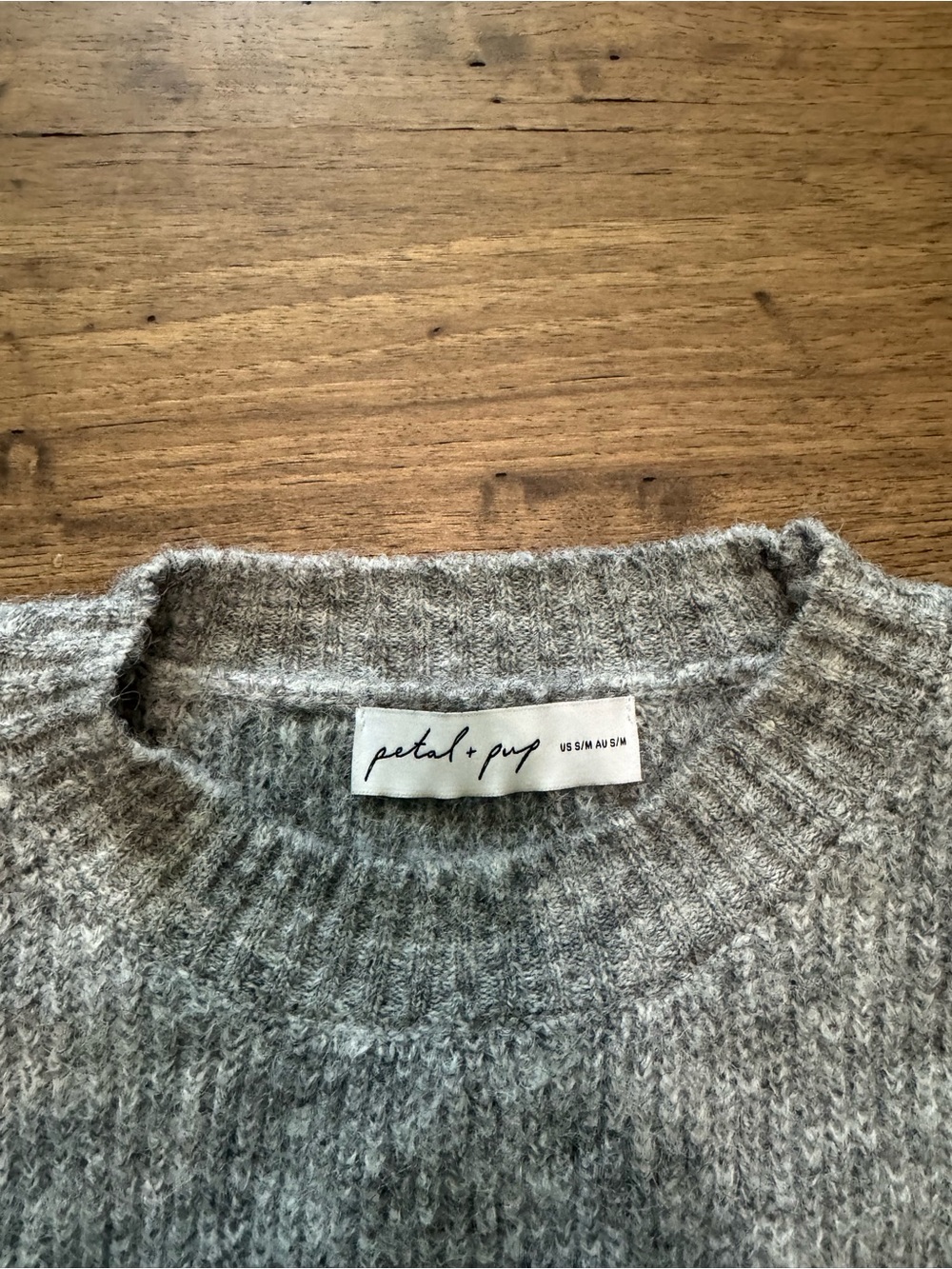 Petal & Pup Light Gray Tie-Front Ribbed Crewneck Sweater - Picture 2 of 3